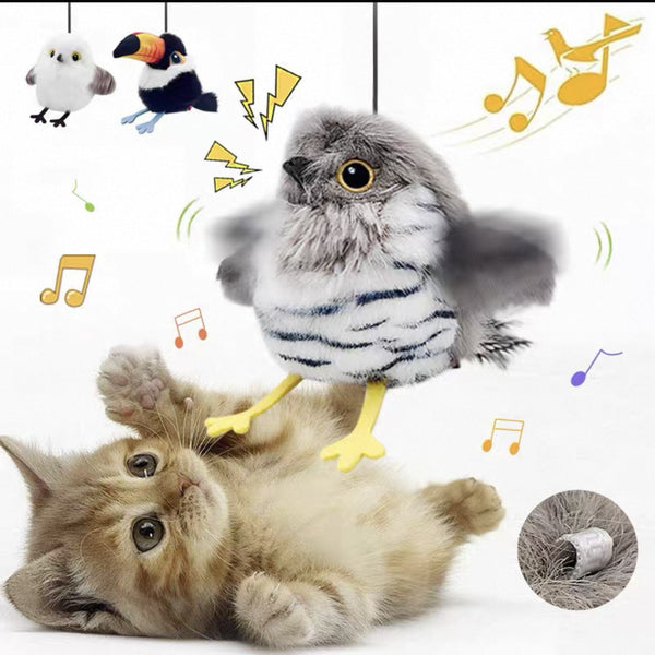 Electric Simulated Bird Cat Toy - Fluttery Little Chubby Chirp, Three Flapping Modes, Hangable or Standable, Cat's Self-Entertainment Essential, Durable Chew-Resistant Washable Fabric Cover