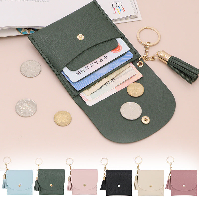 Leather Tassel Keychain Women's Wallet | 3-Slot ID Card Holder | Mini Clutch for Debit and Credit Cards