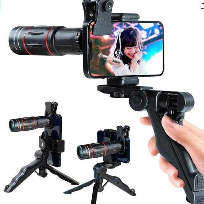 Universal 18x/28x/64x Single-Tube High-Definition Optical Zoom Lens Kit for Smartphones (Includes Handheld Tripod, Compatible with Smartphones)