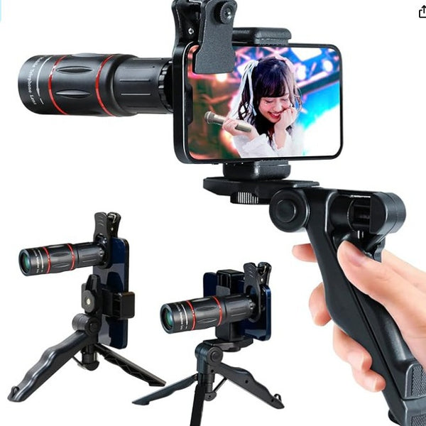 Universal 18x/28x/64x Single-Tube High-Definition Optical Zoom Lens Kit for Smartphones (Includes Handheld Tripod, Compatible with Smartphones)