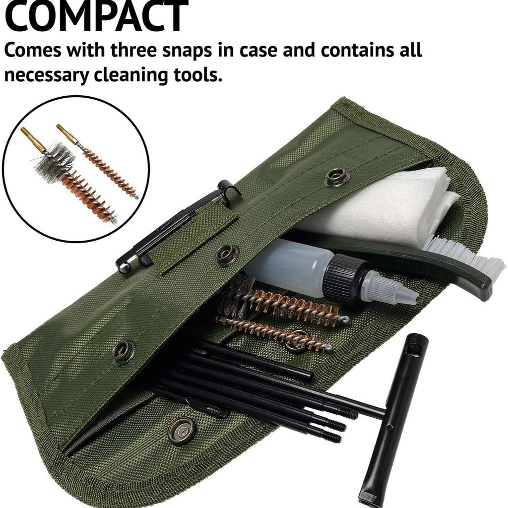 Professional 12-Piece Barrel Cleaning Kit - Includes phosphor bronze brush, cleaning tools, and military-green storage pouch Suitable for pistols/rifles/shotguns