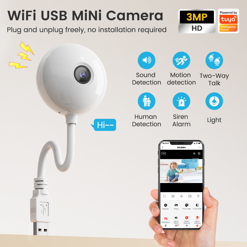 1080P 3MP Tuya USB Mini WiFi Camera – Smart Home Security & Baby Monitor