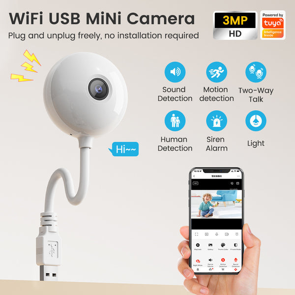 1080P 3MP Tuya USB Mini WiFi Camera – Smart Home Security & Baby Monitor