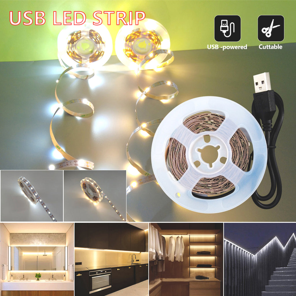 3/4/5/6/7Meters Length 5V USB TV Backlight LED Strip Light 2835 SMD – TV Backlight, Cabinet Lighting, Self-Adhesive, Cuttable Warm/White Light