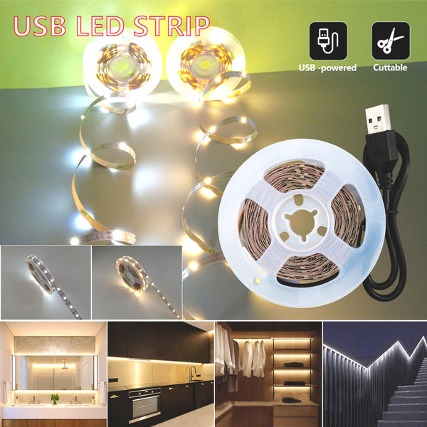 3/4/5/6/7Meters Length 5V USB TV Backlight LED Strip Light 2835 SMD – TV Backlight, Cabinet Lighting, Self-Adhesive, Cuttable Warm/White Light