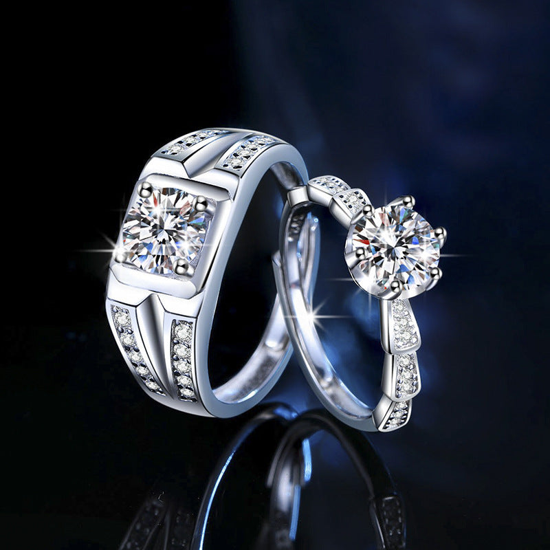 A Pair of High-End Moissanite Rings S925 Couple's Matching Rings