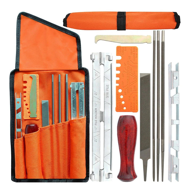 10Pcs Professional Chainsaw File Tool Kit｜Suitable for Stihl and Husqvarna petrol chainsaws｜Includes quick depth gauge, guide bar groove cleaner, and portable case｜Efficient and precise sharpening of chainsaw blades