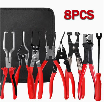 8Pcs Straight, Curved, and Cutting Pliers Set: All-in-One Tool Kit for Automotive Wiring Repairs Wire Long Reach Hose Clamp Pliers Set Motorcycle Fuel Oil Water Hose Auto Tools,Hose Clamp Pliers for Fuel Oil & Water Hoses