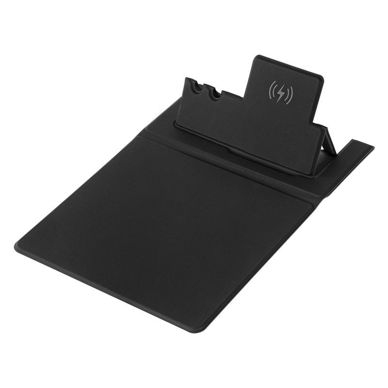 15W Wireless Charging 2 IN 1 Leather Mouse Pad with Foldable Design, Pen Slot and Mobile Phone Holder