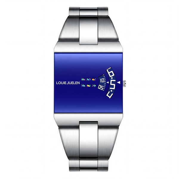 Trendy Men's Digital Watch | Pointerless, Bezel-Less Quartz Watch | Square Watch with Laser-Etched Starlight Gradient Dial | 30-Meter Water-Resistant Stainless Steel Strap