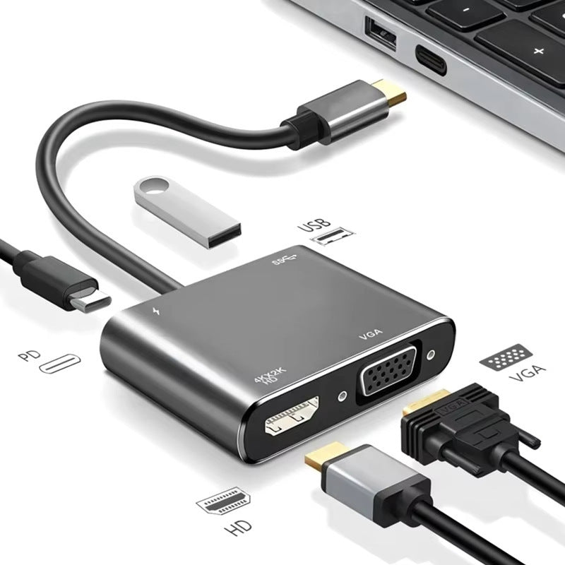 USB-C 4-in-1 Adapter – Expand a single USB-C port into four essential connections: 4K HDMI, VGA, USB 3.0, and 65W PD charging