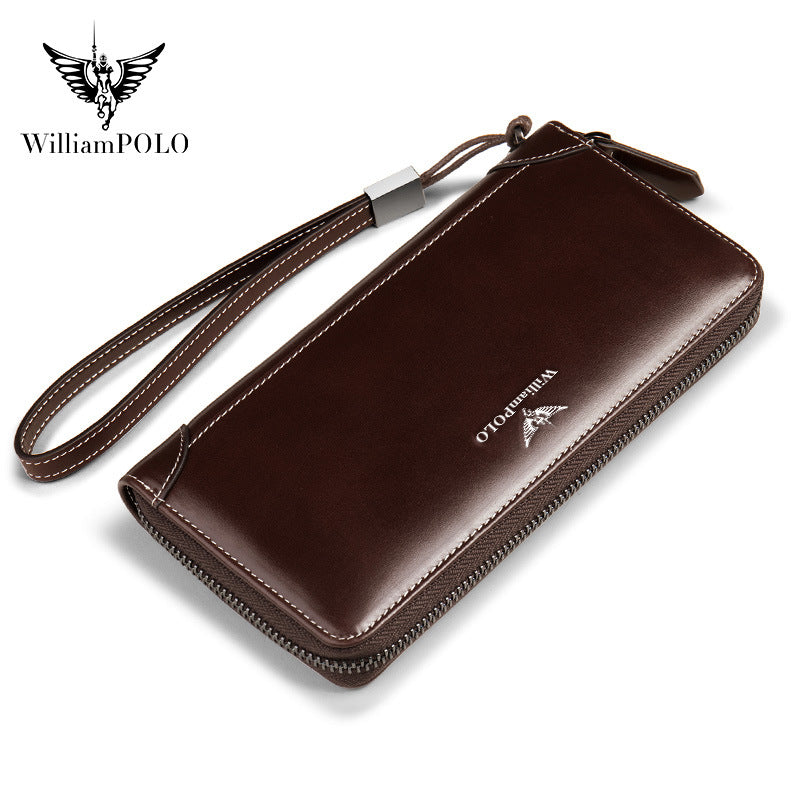 WILLIAMPOLO Men's Premium Long-Length Genuine Leather Wallet - Soft Cowhide Business Clutch Bag with Multiple Card Slots and Large Capacity - Unisex