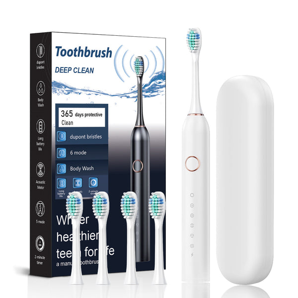 Upgraded Electric Toothbrush for Adults and Kids Ages 12+ with 4 Brush Heads, IPX7 Travel Toothbrush with Case