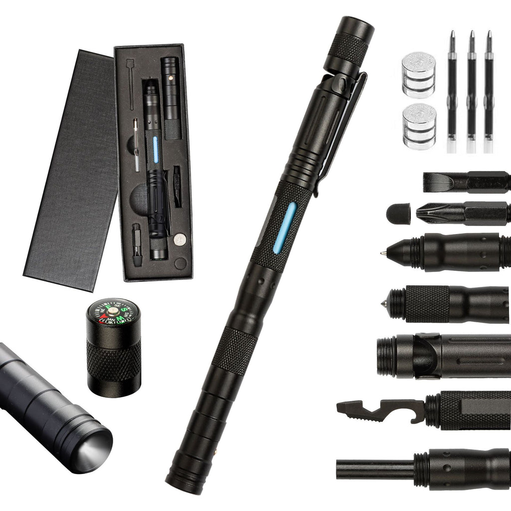 Multifunctional Outdoor Tactical Pen Survival Gear,Lighting Lighter Self-Defense Rescue Supplies Hiking Camping Survival Tool with Compass