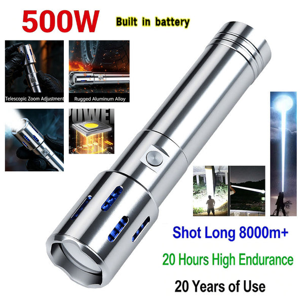High-grade Aerospace Aluminium Alloy 500W White Laser Tactical Flashlight With Tesla Li-ion Battery 20 Hours High Endurance 20 Years of Use