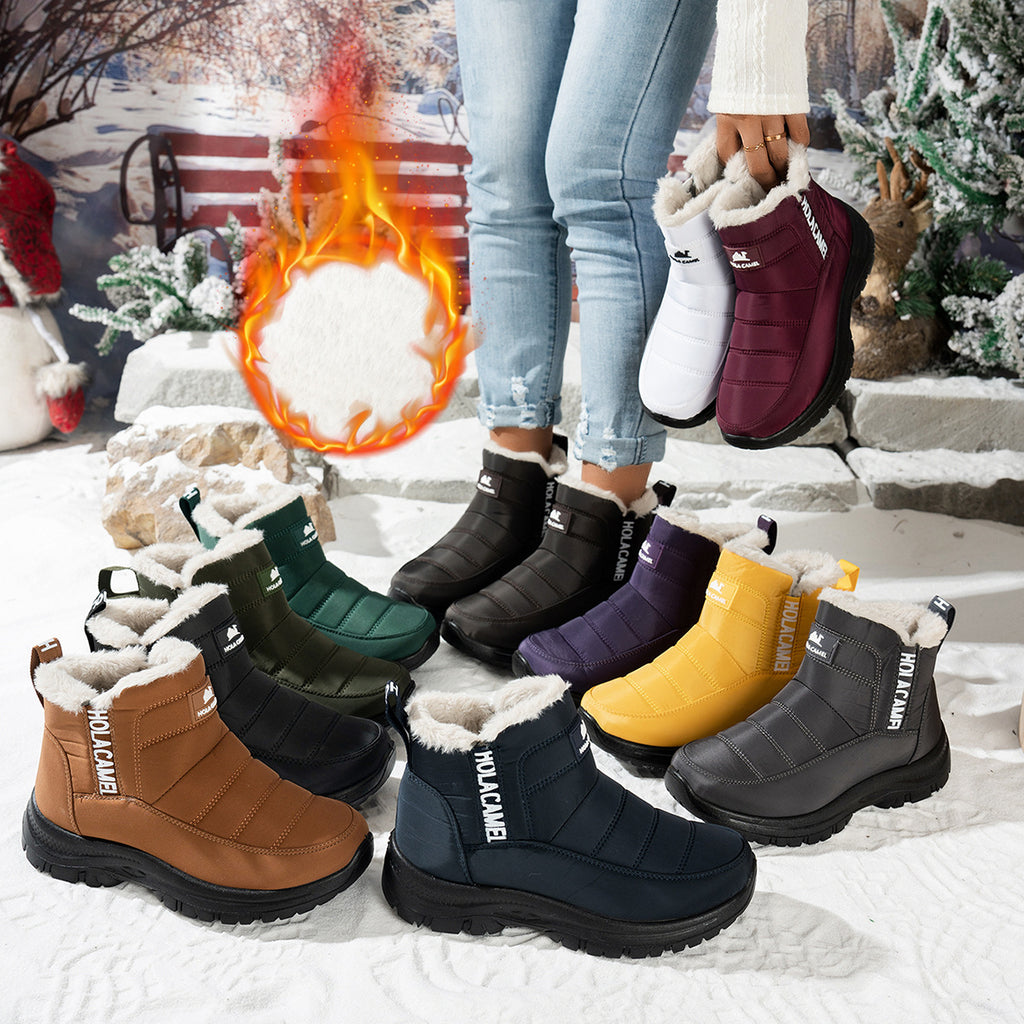Warm Waterproof and Slip-Resistant Women's Winter Fleece-Lined Thickened Snow Boots - Slip-On Elasticated Short Boots, Outdoor Hiking Boots