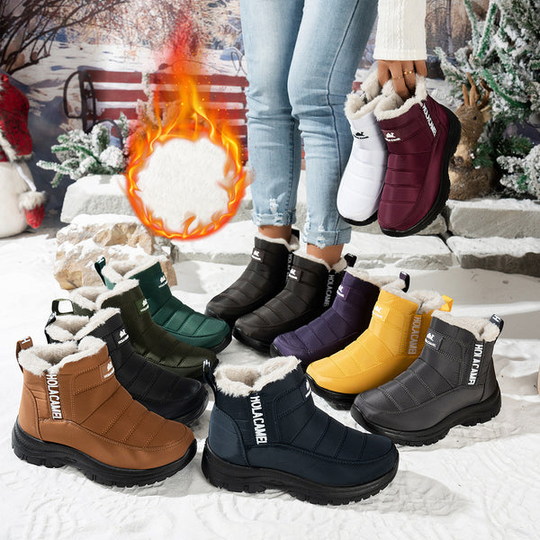 Warm Waterproof and Slip-Resistant Women's Winter Fleece-Lined Thickened Snow Boots - Slip-On Elasticated Short Boots, Outdoor Hiking Boots