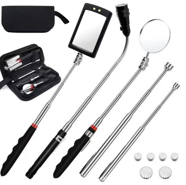 5Pcs Magnetic Pick-Up Set Extendable Retriever with Lighted Inspection Mirror Multi-Functional Neodymium Magnet Pick-Up Tool Industrial-Grade Telescopic Rod
