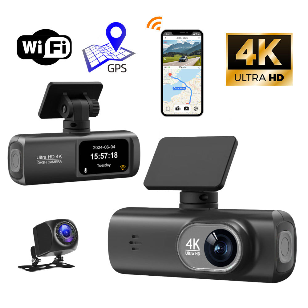 Dash Cam 4K+1080P Dual-channel Dash Car Camera Recorder With GPS WiFi Car DVR 24H Parking Monitor Black Box