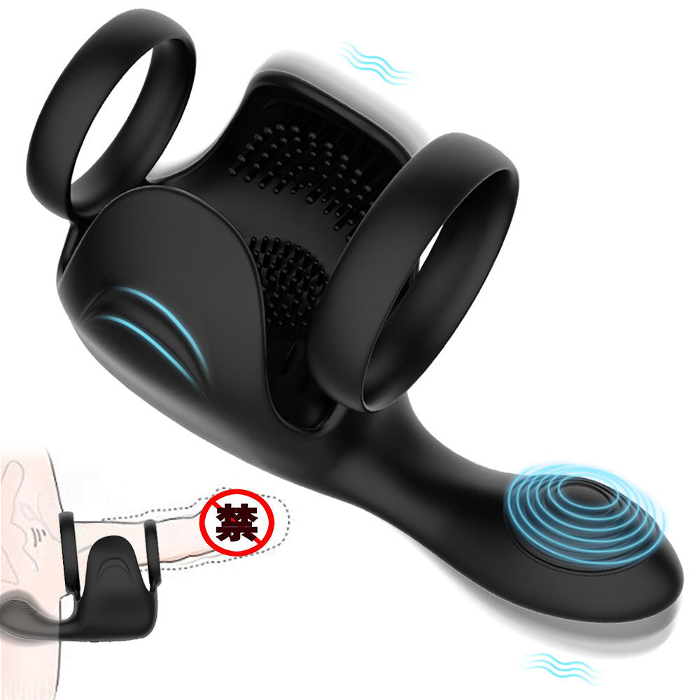Men’s Front-and-Back Double-Ring Ejaculation Control Ring | Dual Stimulation Massager for the Scrotum and Prostate | 10 Powerful Vibration Modes