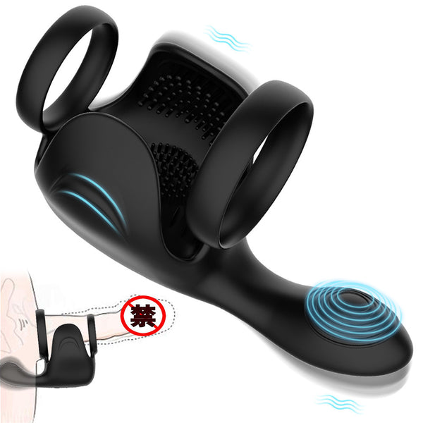 Men’s Front-and-Back Double-Ring Ejaculation Control Ring | Dual Stimulation Massager for the Scrotum and Prostate | 10 Powerful Vibration Modes