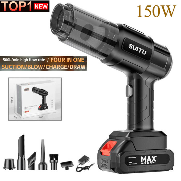 150W 4-in-1 Cordless Handheld Vacuum Cleaner | High-Powered Vacuum, Blower, Brush and Suction All-in-One Dual-purpose for car and home use | Removable Makita-style lithium-ion battery | German-made pure copper motor | AI smart chip