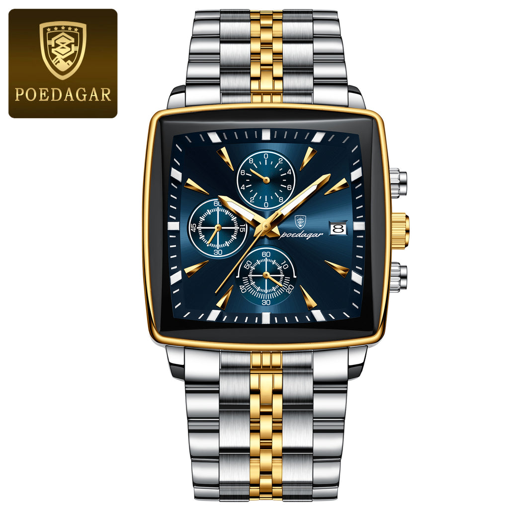 Luxury Man Wristwatch Chronograph Waterproof Luminous Calendar Watch For Men Square Quartz Watches