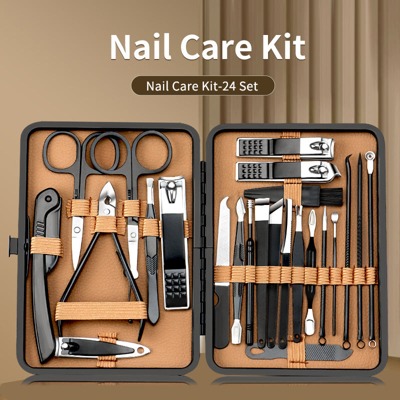 24Pcs Stainless Steel Professional Nail Clipper Manicure Kit,nail Care Tools with Luxurious Travel Case