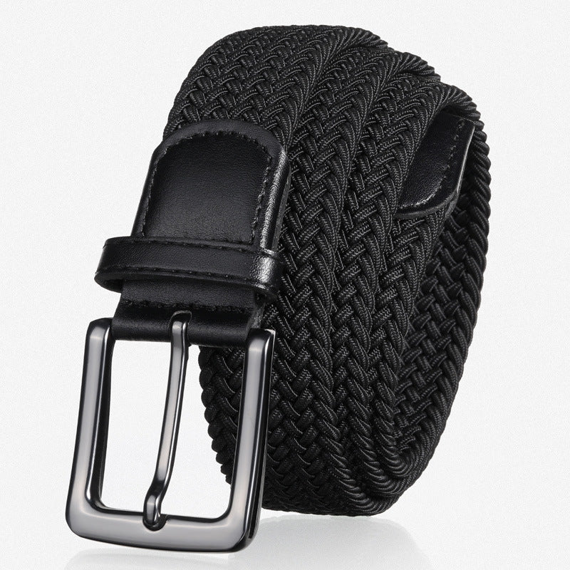 High-End Non-Perforated Buckle Elastic Woven Belt | Men's Golf and Business Elastic Buckle Leather Belt | 3.4 cm Wide,Belt Length: 115 cm / 125 cm
