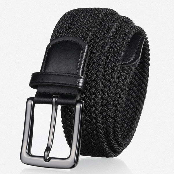 High-End Non-Perforated Buckle Elastic Woven Belt | Men's Golf and Business Elastic Buckle Leather Belt | 3.4 cm Wide,Belt Length: 115 cm / 125 cm
