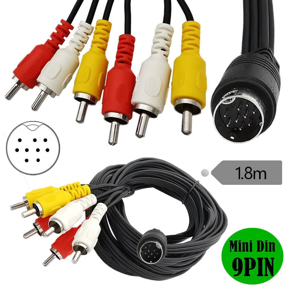 1.8m Mini DIN 9 Pin to 6 RCA Audio Video Composite Cable – 9 Pin Mini DIN to 6 RCA Male AV Cable for Retro Gaming Console, DVD Player, VCR, Projector & Vintage AV Equipment