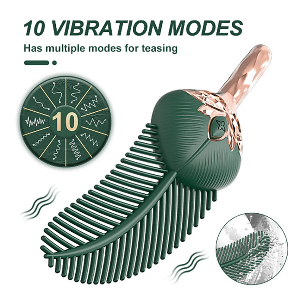 Female Peacock Feather Rhythm Wand - An immersive pleasure massager featuring feather-soft tactility and multi-frequency deep vibrations