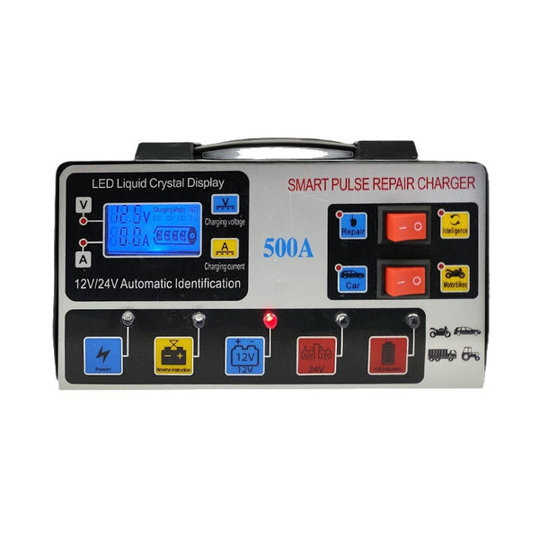 Smart Pulse Repair 12V/24V Car Battery Charger, 240W High-Power Fast Charging, LED Digital Display, Automatic Shut-Off When Fully Charged, Compatible with Sedans, SUVs, Motorcycles, and Trucks