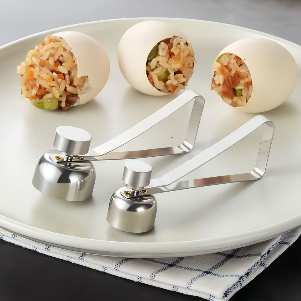 2Pcs 304 Stainless Steel Egg Cracker Small+Large Set Effortless Egg Cracking Preserves Shape Without Shell Fragmentation