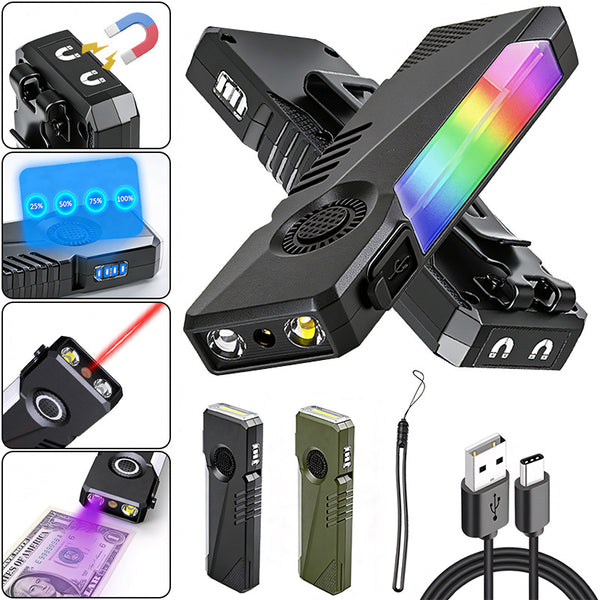 4 In 1 Ultra-Thin EDC Red Laser Flashlight 11 Modes UV Detection Flashligh RGB Side Light Rechargeble  Waterproof EDC Small Torch Magnetic Base
