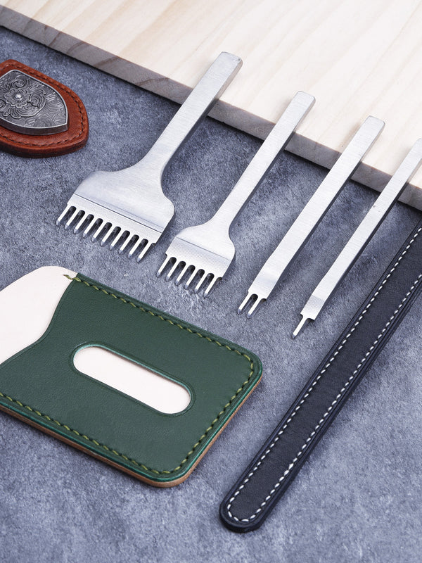 4Pcs 3mm/4mm 1/2/4/6 Prong DIY Leather Hole Punch Tool Leather Stitching Tools Diamond Chisel Leather Carving Punch Hole Work