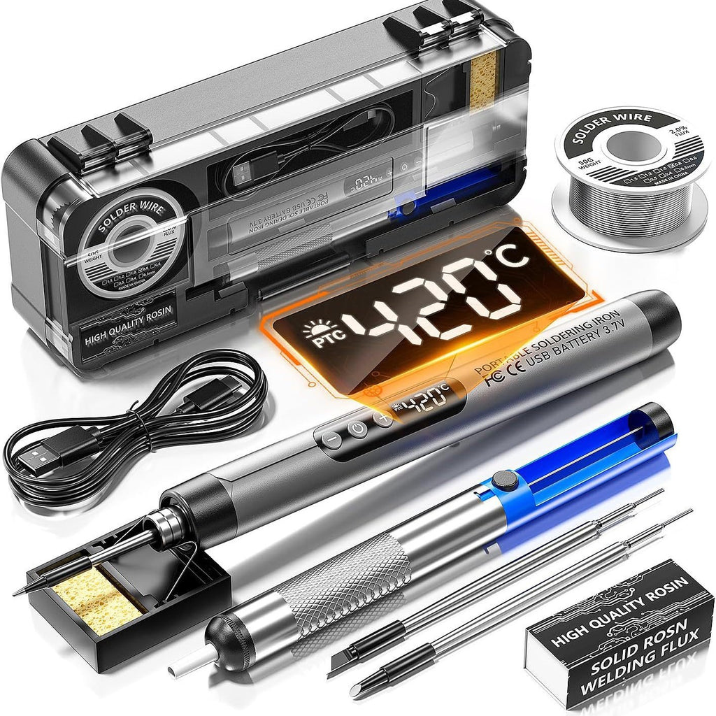 Wireless Digital Display Soldering Iron Kit with 3 Soldering tips,Solder wire,5 Level Temperature Adjustment Home Use Soldering Iron With LED Display & LED Light