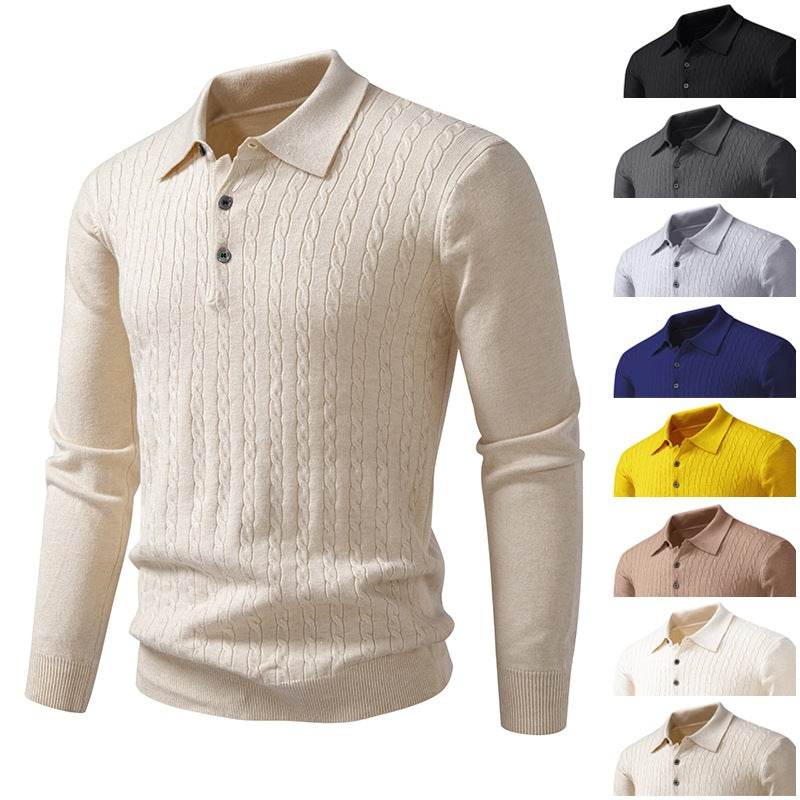 Men's Retro Cable Knit Polo Sweater | Autumn Winter Warm Solid Color Casual Knitted Jacket