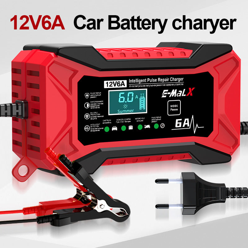 12V 6A Smart Car Battery Charger Pulse Repair LiFePO4 14.6V Smart Fast Charge Lead-Acid Charger For Auto Motorcycle
