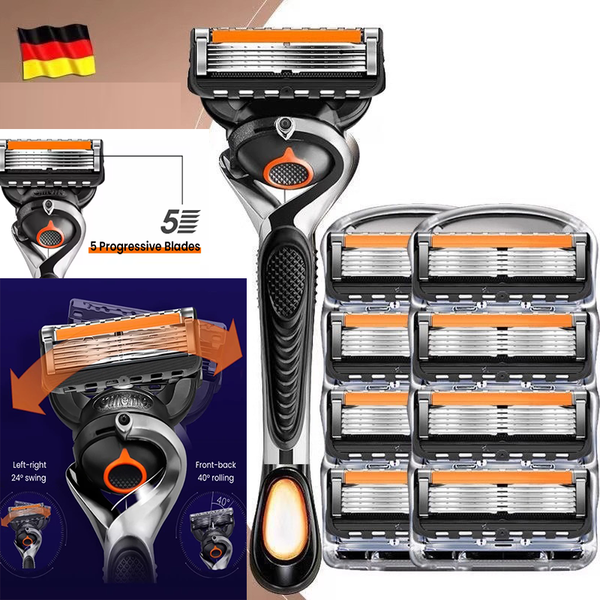 5 Layer Men's Manual Multi pivot Shaver with 4 Blades Anti Slip Handle, Replacement Blade, Safety Feature, and Lubrication Strip