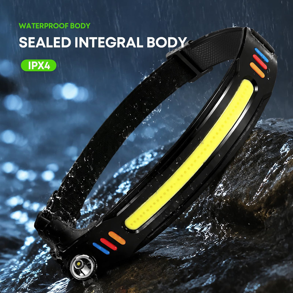Motion-Sensing Head-Mounted High-Intensity 230° Wide-Angle Headlamp | COB+XPE Dual Light Sources | 6 Lighting Modes | Ultra-Lightweight | IPX4 Water-Resistant | Wave-to-Activate