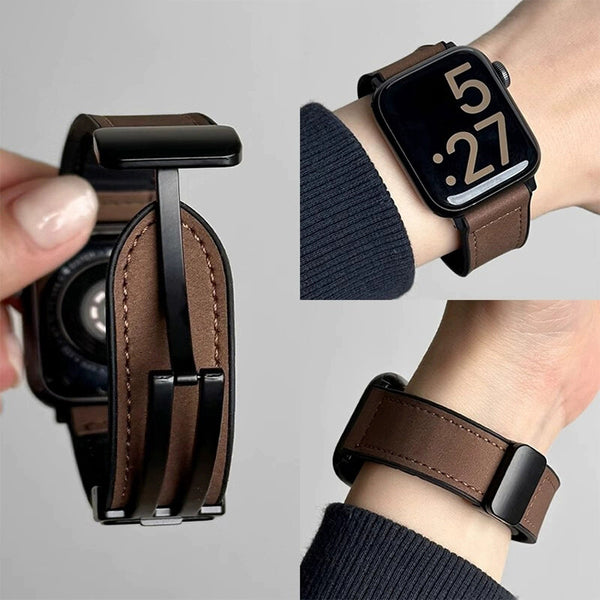 Crazy Horse Leather Strap For Apple Watch Band Magnetic Folding Band