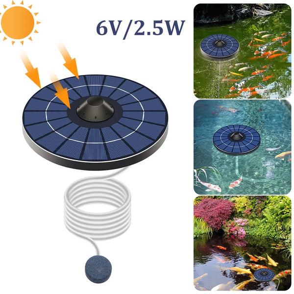 Round Solar Oxygen Pump Water Air Aerator Pumps With 150cm Air Hose Bubble Stone For Aquarium Fish Tank Pond