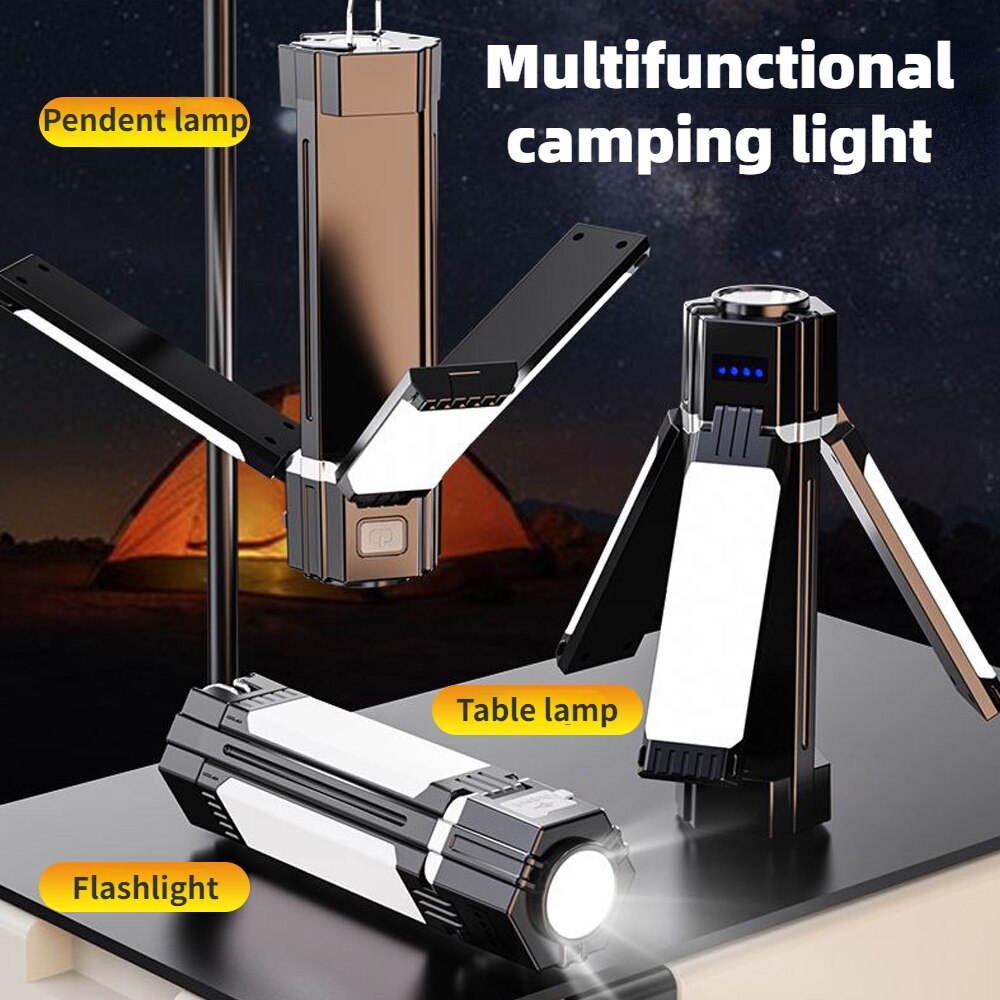 Portable Lanterns Multifunction Camping Light Dual Lights Source With Magnetic USB Rechargeable Foldable Campsite Equipment Lamp