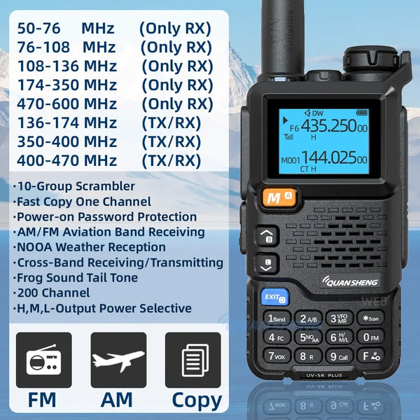 UV-5RPlus Long Range Walkie Talkie Portable Am Fm Two Way Radio Commutator VHF Station K5 Receiver Ham Wireless Set