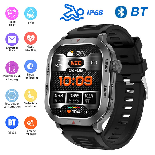 Military-grade Triple-proof Intelligent Watch For Android iOS IP68 Waterproof 2 Inch Bluetooth Voice Call Health Sleep Monitoring Sports Smartwatch