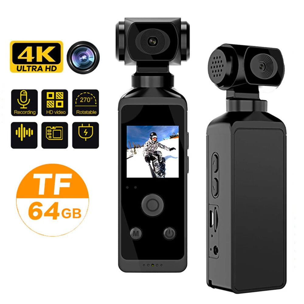 4K 1080P Pocket 64GB Camcorder HD Cam 270 Rotatable Wifi Cam 1.3" LCD Screen Mini sports Camera Motion Cameras