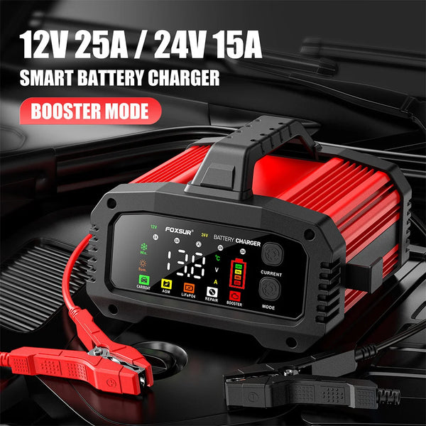 Smart 12V 25A /24V15A High Power Car Battery Pulse Repair Charger Car Booster with Mode Lithium AGM GEL Lead-Acid LiFePO4 Battery Chargers