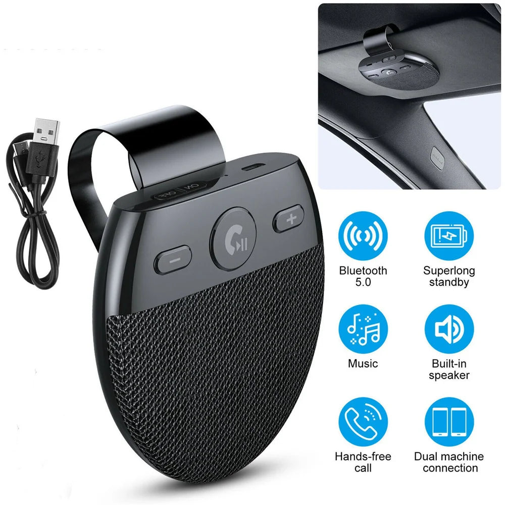 Wireless Vehicle Car Bluetooth V5.0 Speakers Handsfree Car Kit Hands-free Bluetooth Speakerphone Sun Visor Music Player With Mic