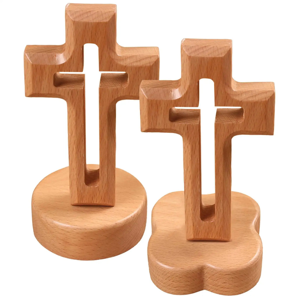 Beech Wood Cross Ornament Christian Gifts Collection for Office Desktop Decorative Christian Table Decoration Gifts Holy Church Religious Ornament Statue